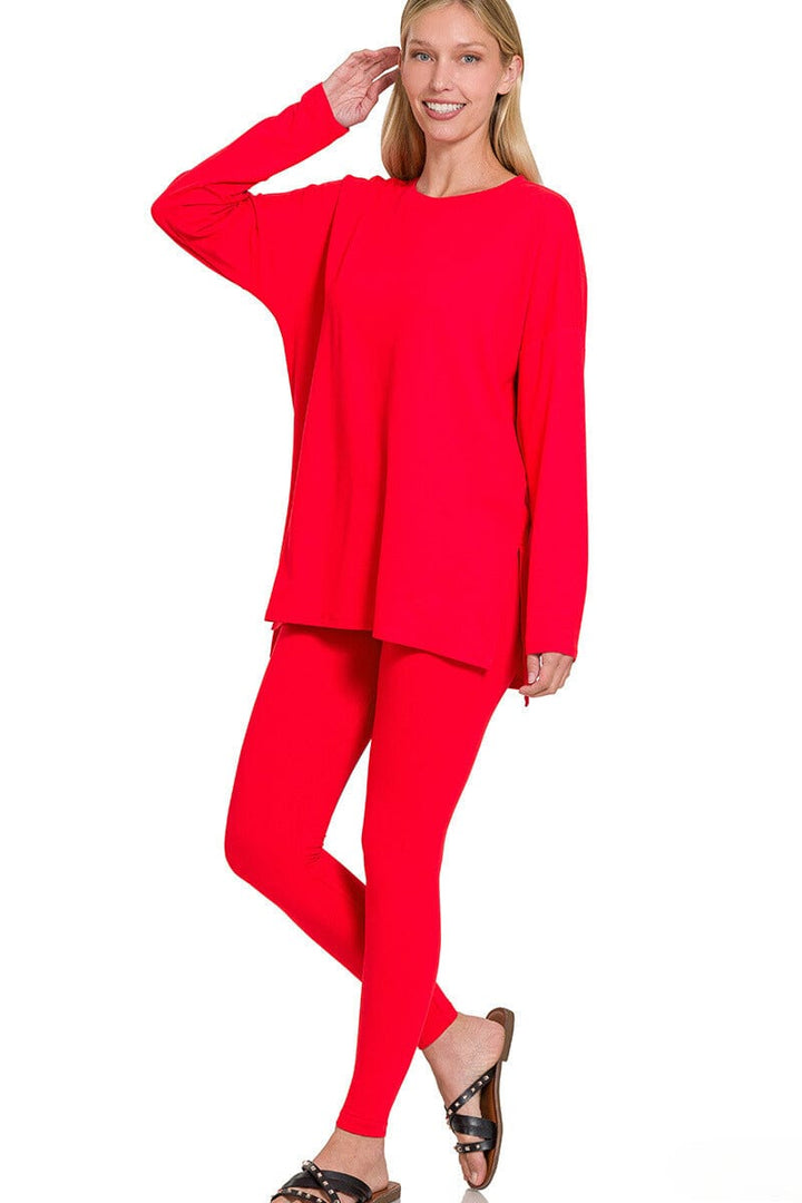 Zenana Round Neck Brushed Microfiber Long Sleeve Loungewear Set