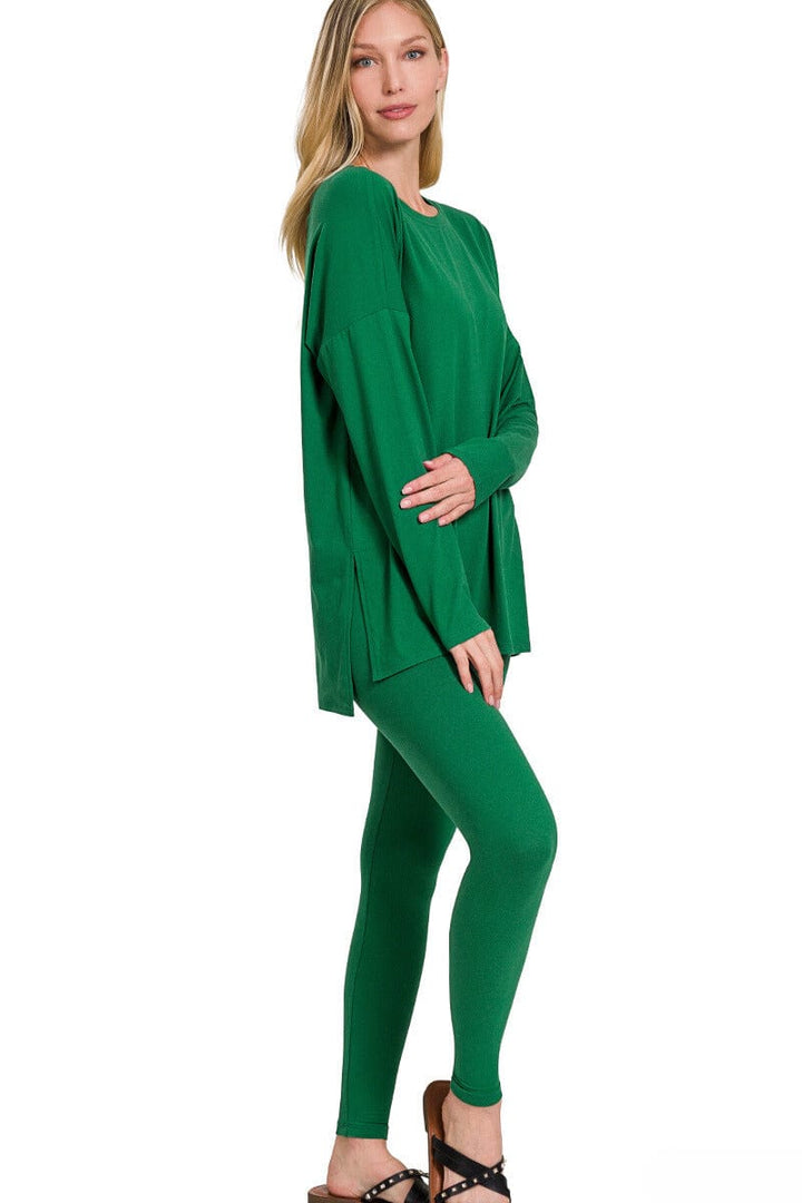 Zenana Round Neck Brushed Microfiber Long Sleeve Loungewear Set