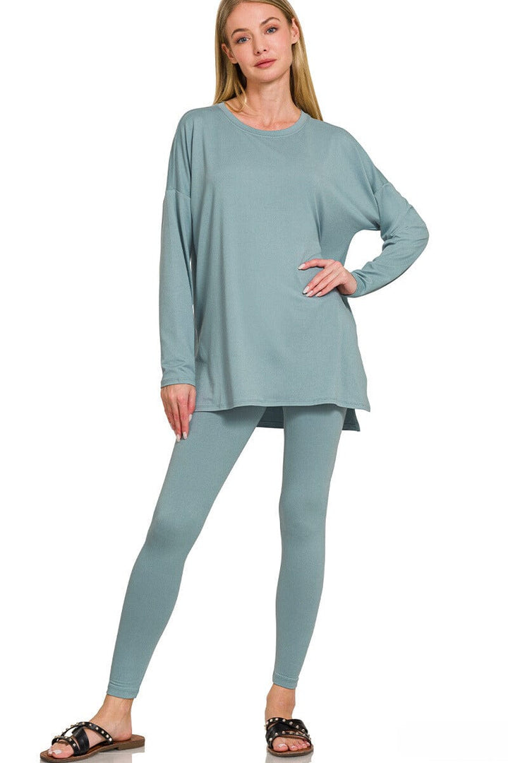 Zenana Round Neck Brushed Microfiber Long Sleeve Loungewear Set