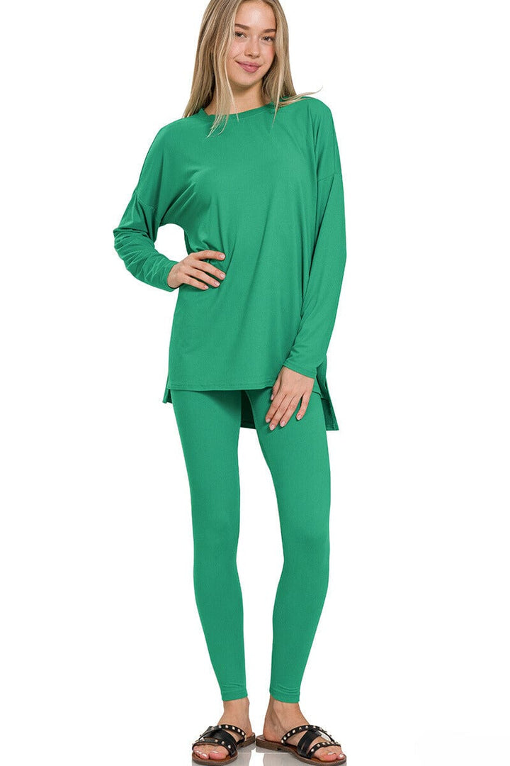 Zenana Round Neck Brushed Microfiber Long Sleeve Loungewear Set