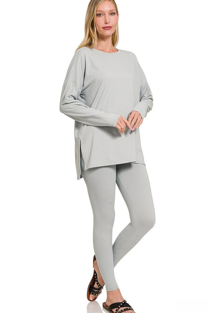 Zenana Round Neck Brushed Microfiber Long Sleeve Loungewear Set