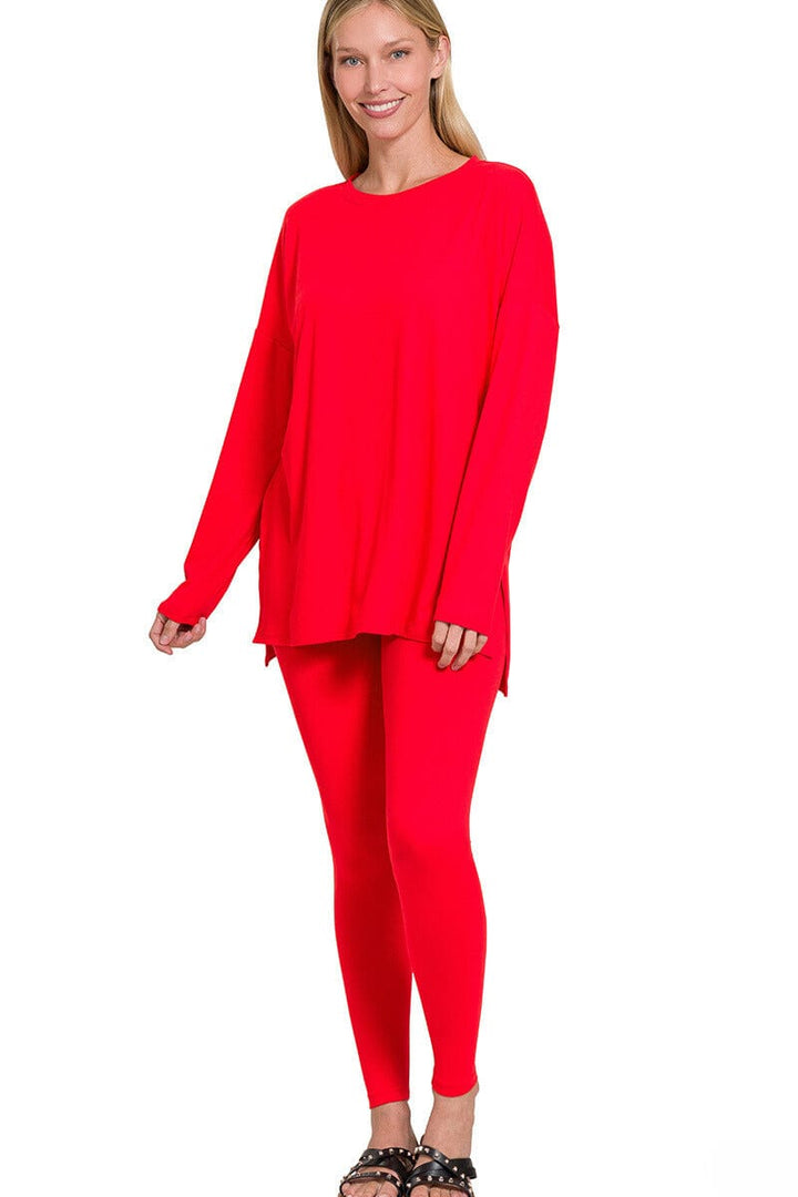 Zenana Round Neck Brushed Microfiber Long Sleeve Loungewear Set