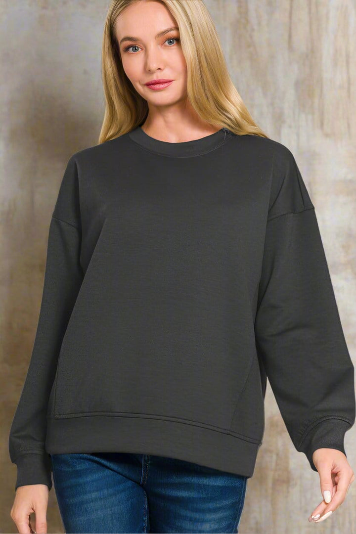 Zenana Scuba Round Neck Sweatshirt