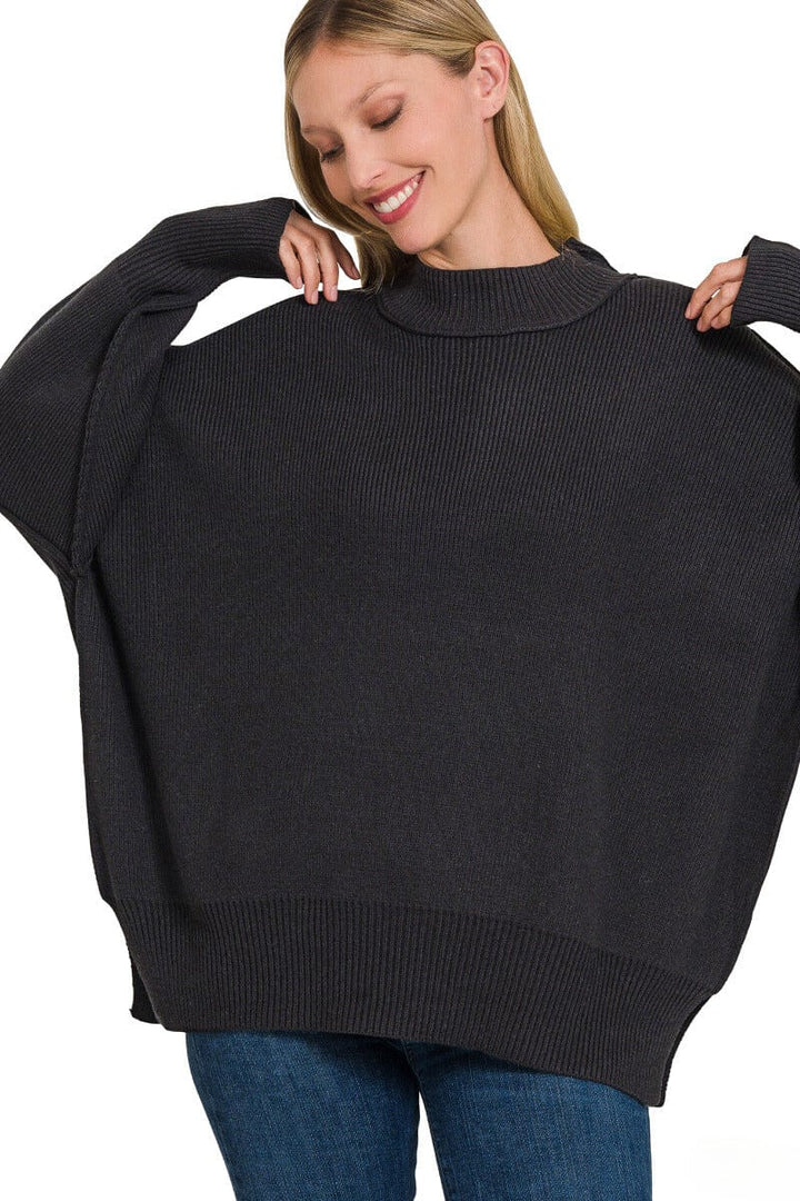 Zenana Side Slit Simple Oversized Sweater