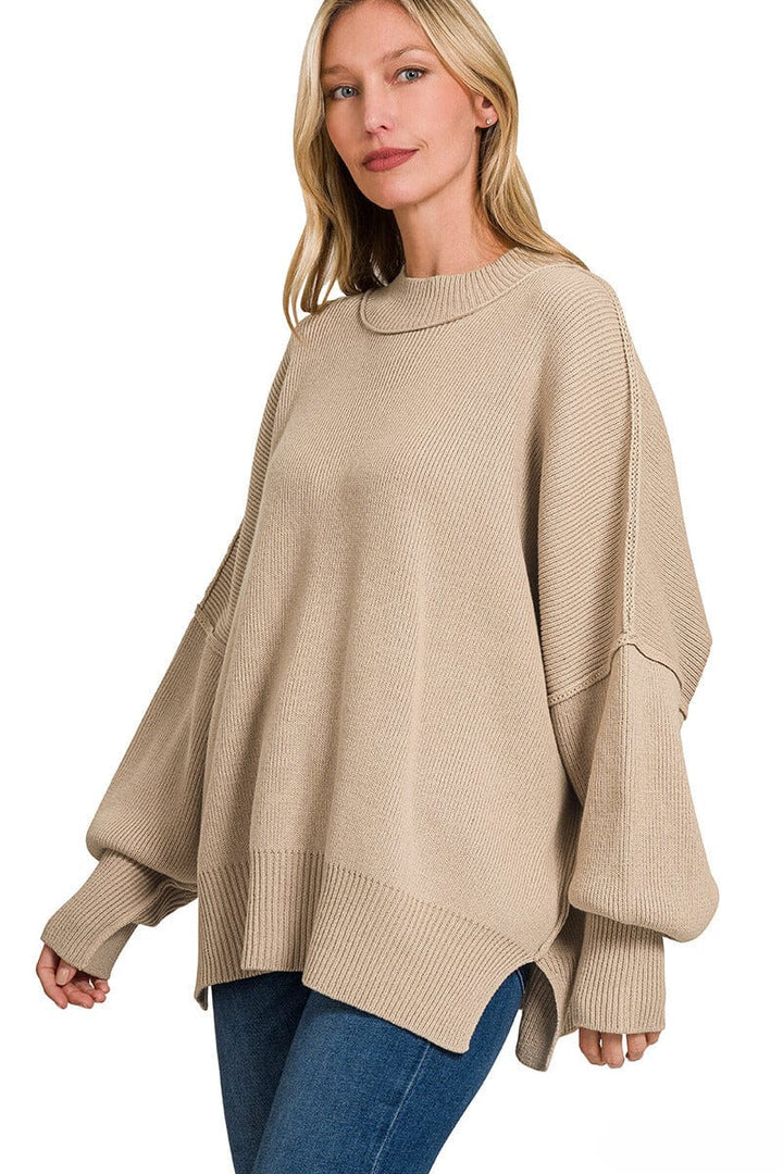 Zenana Side Slit Simple Oversized Sweater