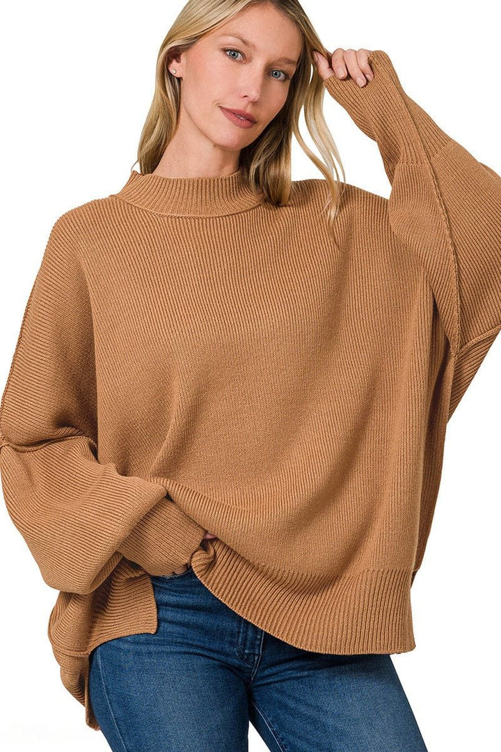 Zenana Side Slit Simple Oversized Sweater