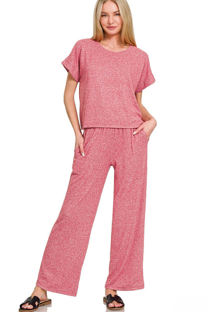 Zenana Soft Short Sleeve Tee & Lounge Pants Set