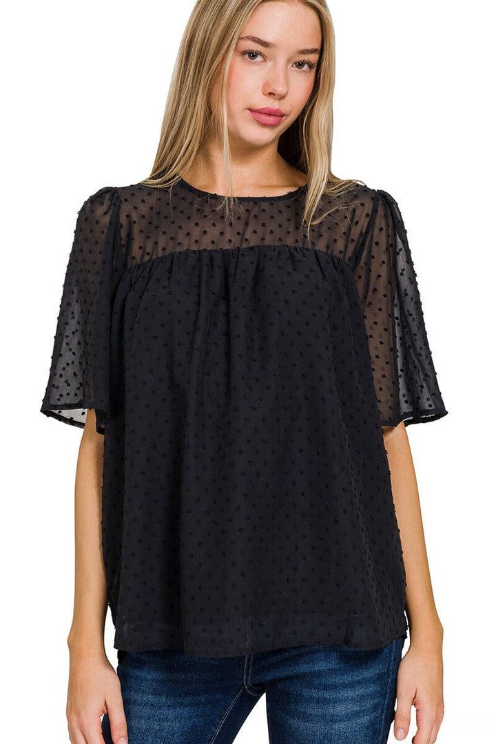 Zenana Swiss Dot Flutter Half Sleeve Top