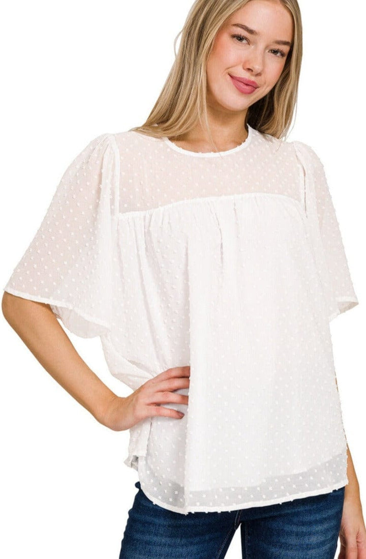 Zenana Swiss Dot Flutter Half Sleeve Top