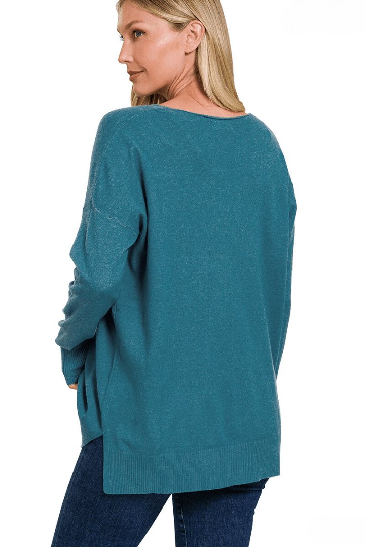 Zenana Viscose Front Seam V-Neck Sweater