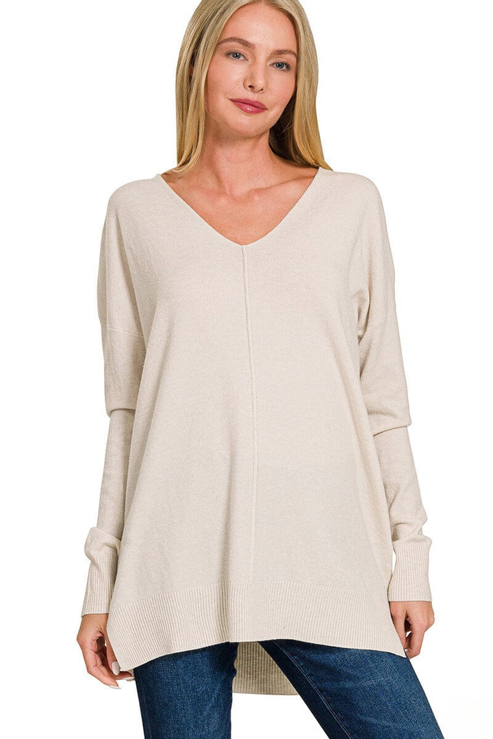 Zenana Viscose Front Seam V-Neck Sweater