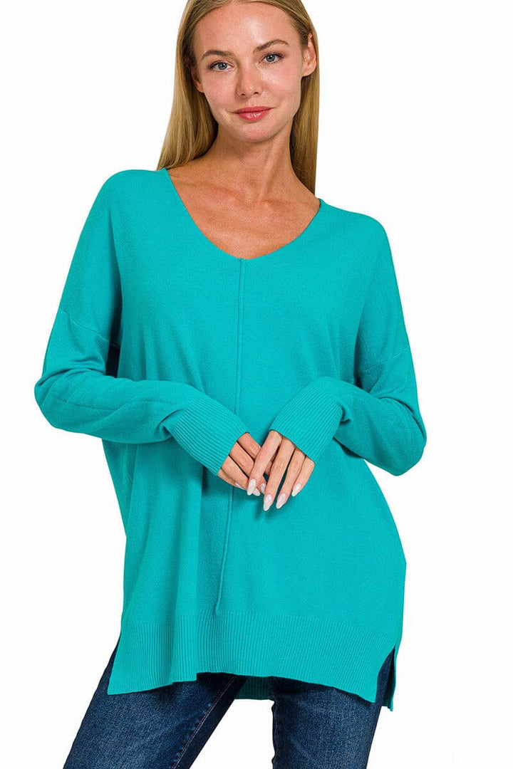 Zenana Viscose Front Seam V-Neck Sweater