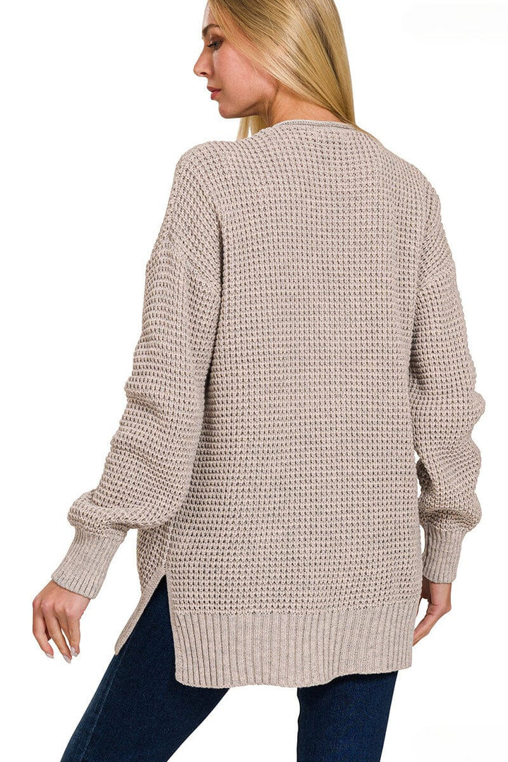 Zenana Waffle Knit Open Cardigan Sweater with Pockets