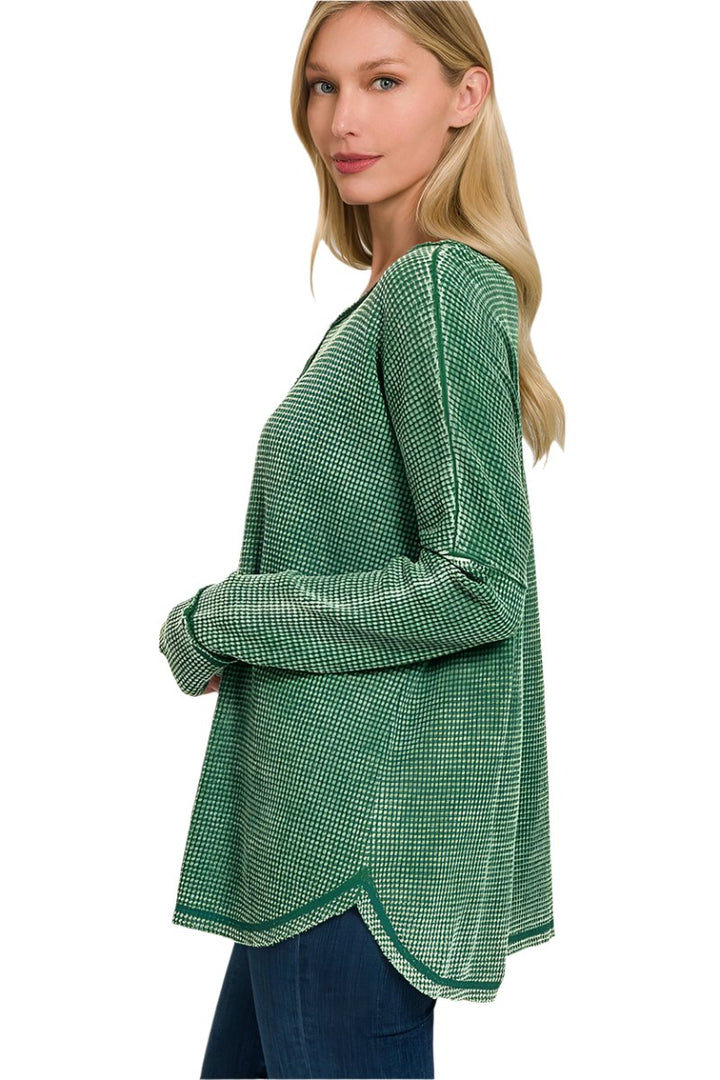 Zenana Washed Baby Waffle Oversized Long Sleeve Top