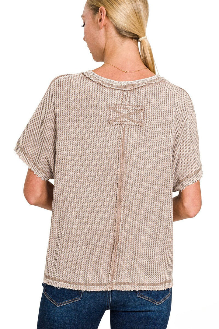 Zenana Washed Baby Waffle Short Sleeve Top