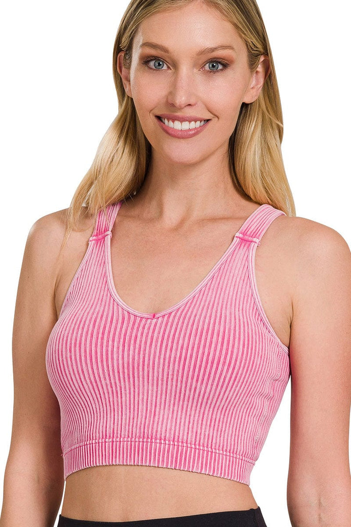 Zenana Washed Cropped Bra Padded Tank Top