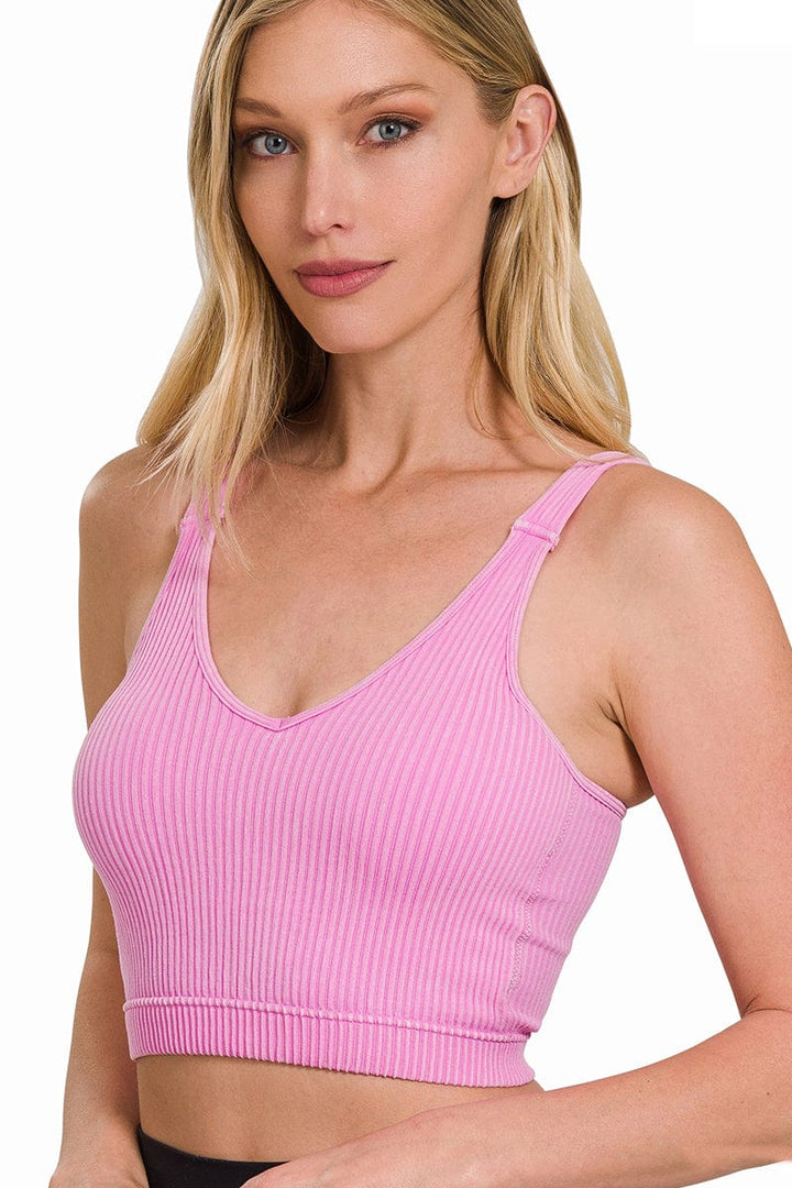 Zenana Washed Cropped Bra Padded Tank Top