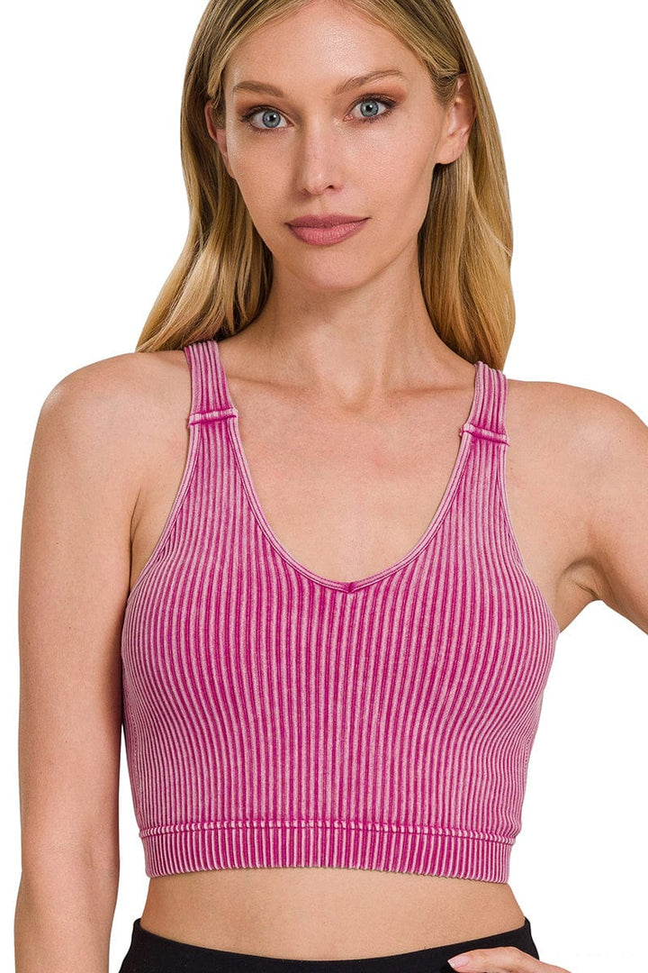 Zenana Washed Cropped Bra Padded Tank Top