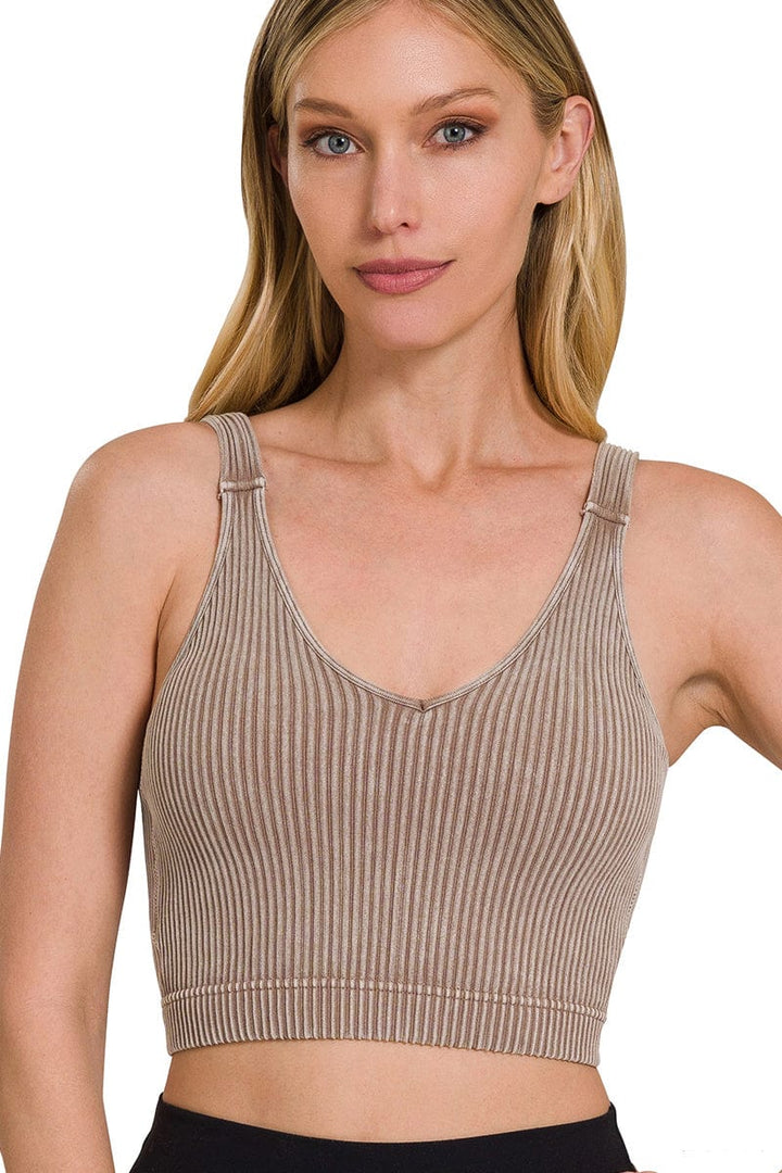 Zenana Washed Cropped Bra Padded Tank Top