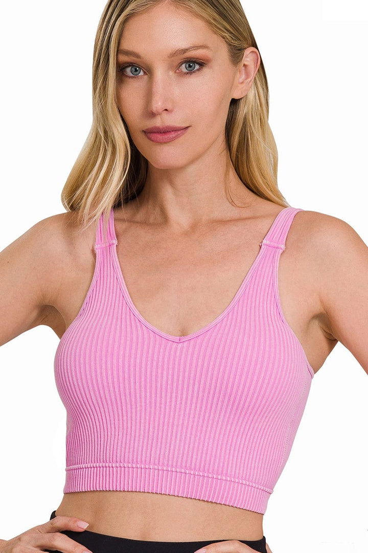 Zenana Washed Cropped Bra Padded Tank Top