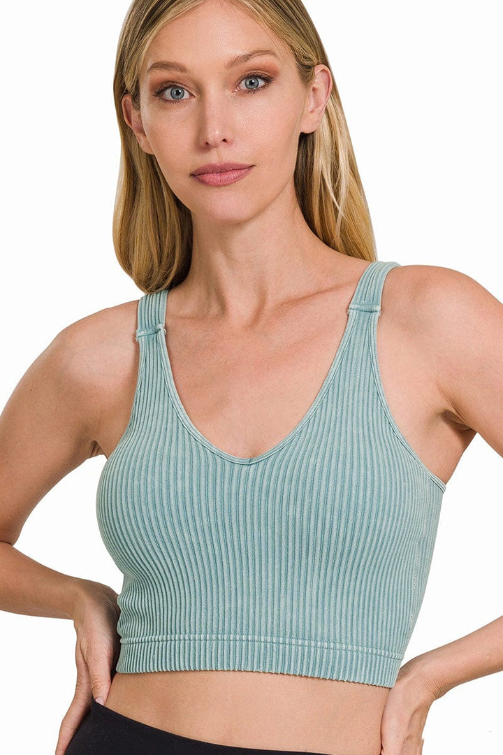 Zenana Washed Cropped Bra Padded Tank Top