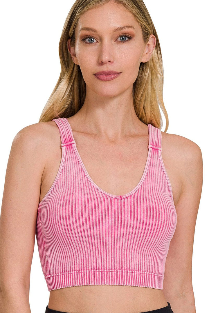 Zenana Washed Cropped Bra Padded Tank Top