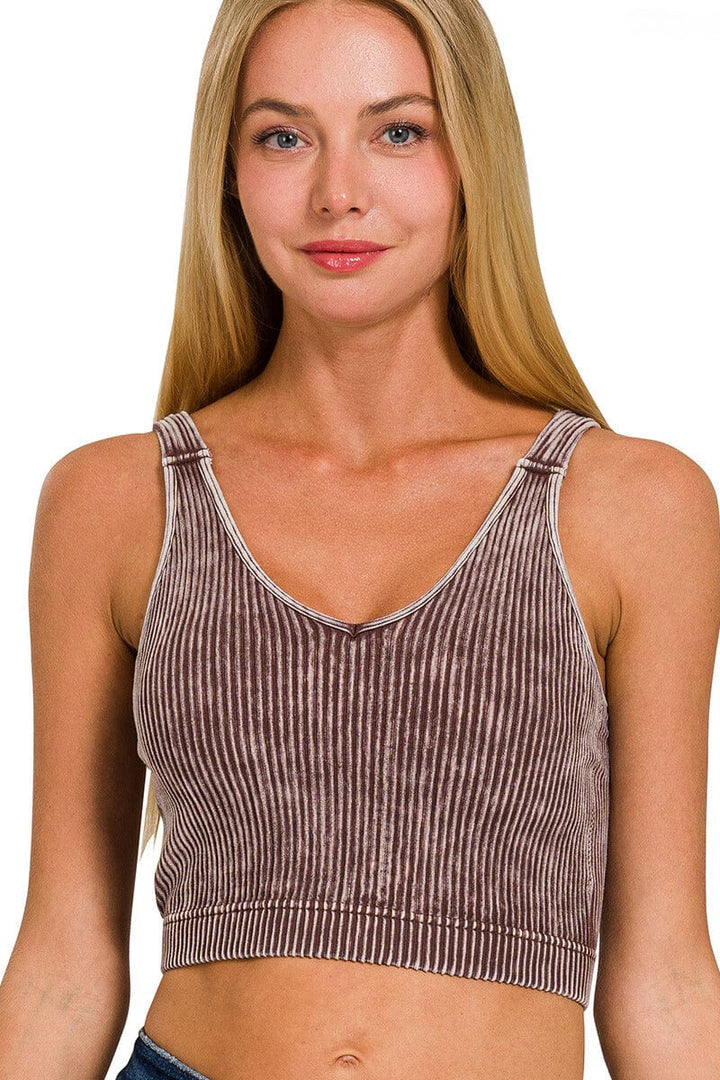 Zenana Washed Cropped Bra Padded Tank Top