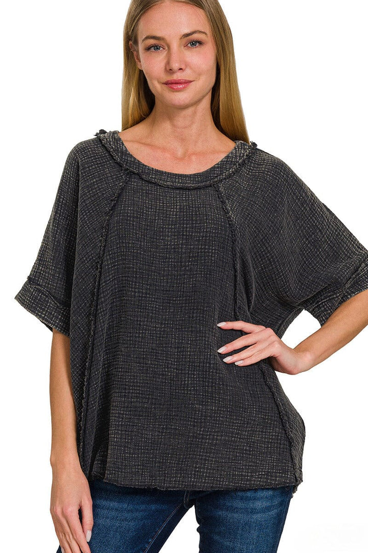 Zenana Washed Double Gauze Raglan Sleeve Shirt