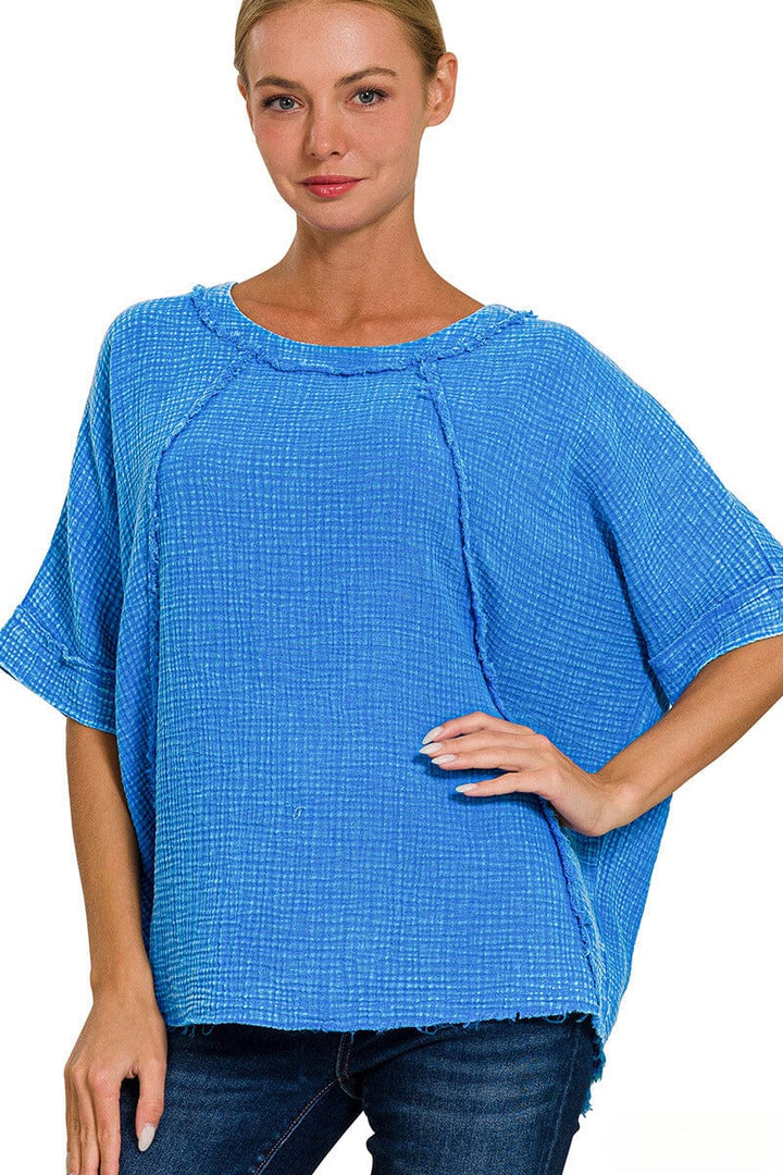 Zenana Washed Double Gauze Raglan Sleeve Shirt