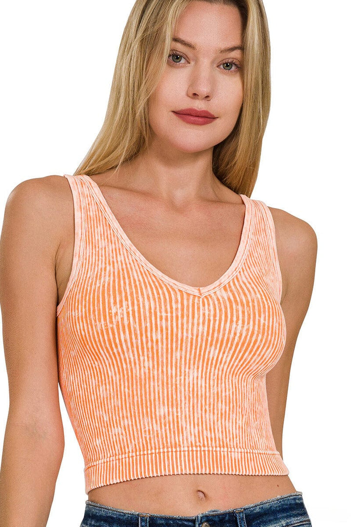 Zenana Washed Ribbed Cropped Tank Top with 2-Way Neckline