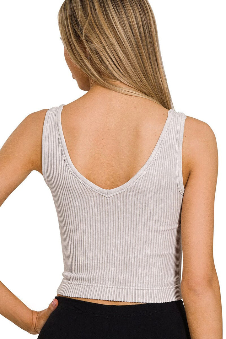 Zenana Washed Ribbed Cropped Tank Top with 2-Way Neckline