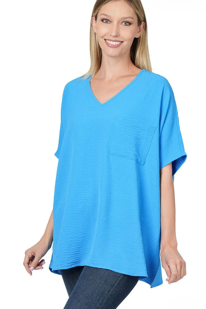 Zenana Woven Airflow V-Neck Dolman Short Sleeve Top