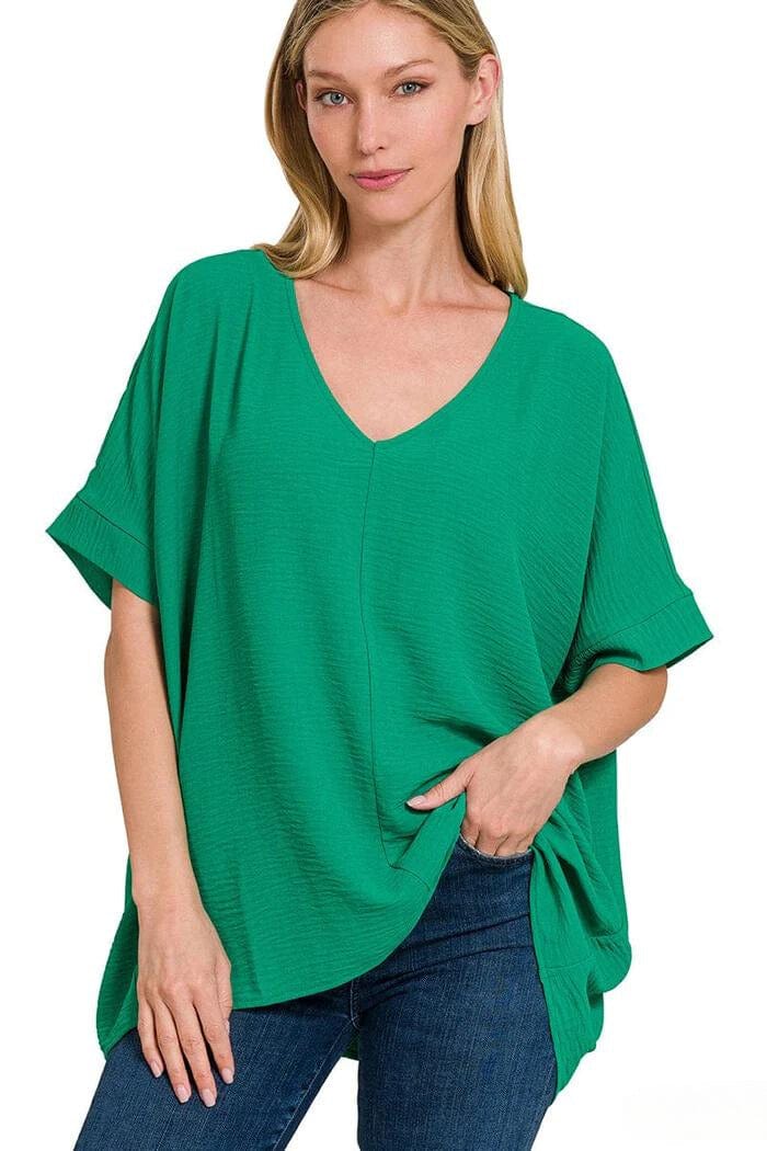 Zenana Woven Airflow V-Neck Dolman Short Sleeve Top