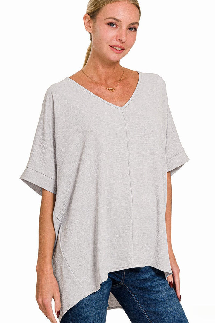 Zenana Woven Airflow V-Neck Dolman Short Sleeve Top