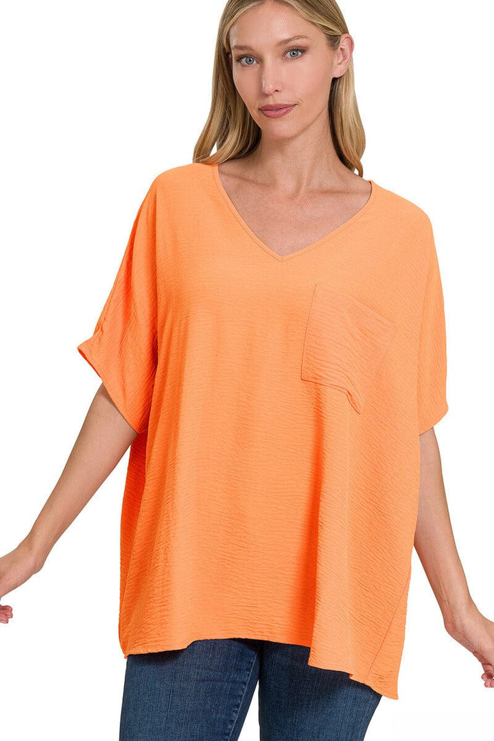 Zenana Woven Airflow V-Neck Dolman Short Sleeve Top