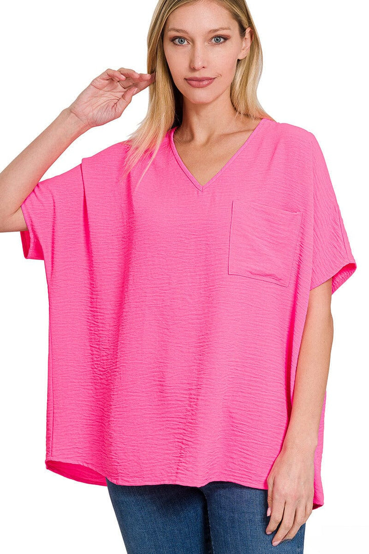 Zenana Woven Airflow V-Neck Dolman Short Sleeve Top