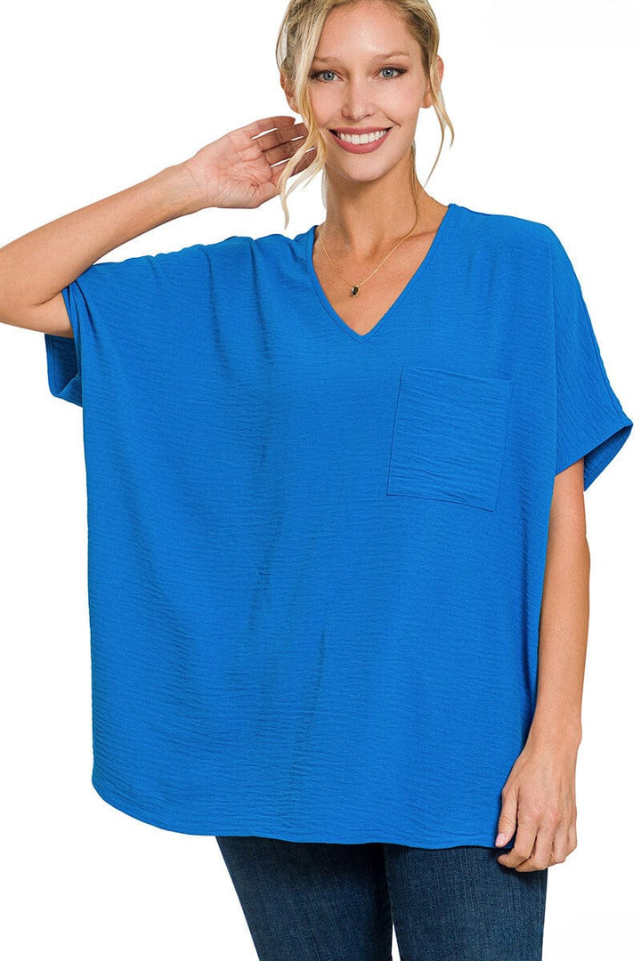 Zenana Woven Airflow V-Neck Dolman Short Sleeve Top