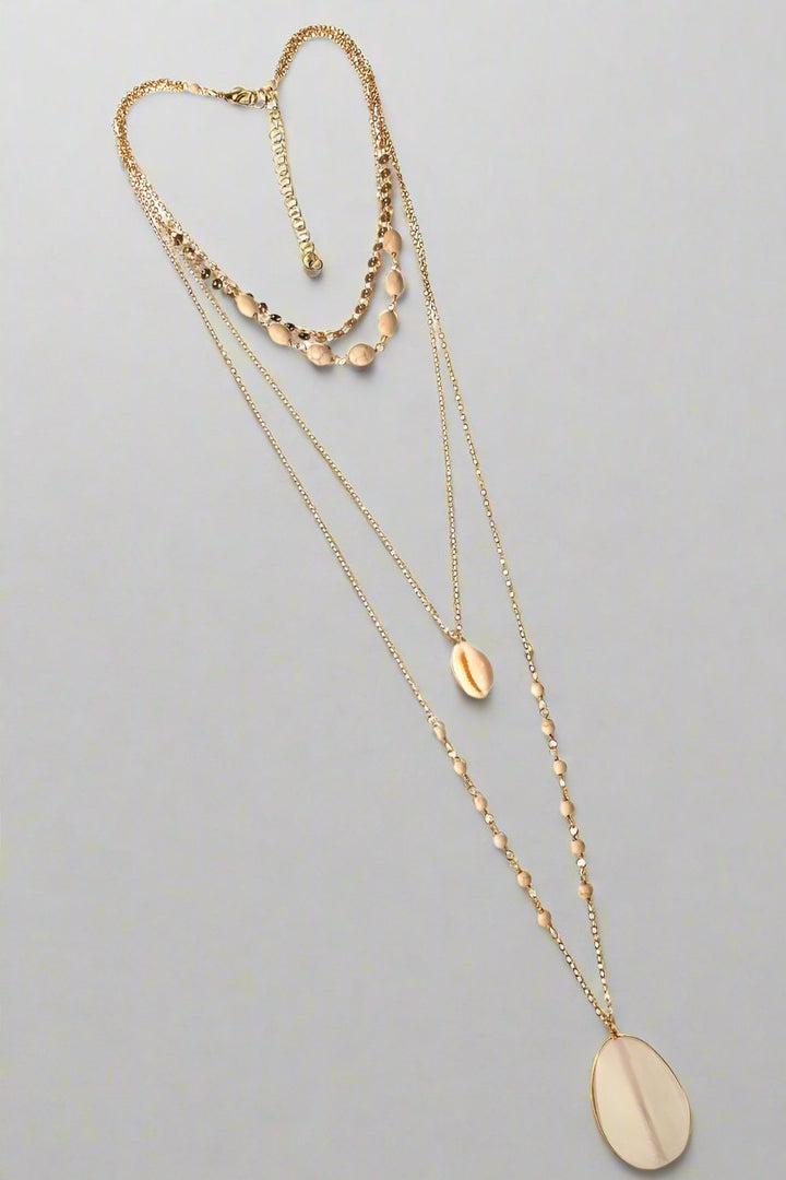 4 Layer Chain, Stone and Shell Necklace