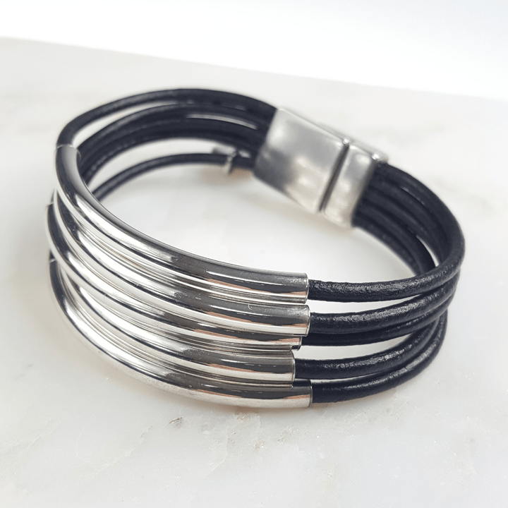 5 Strand Leather Bracelet with Silver Details