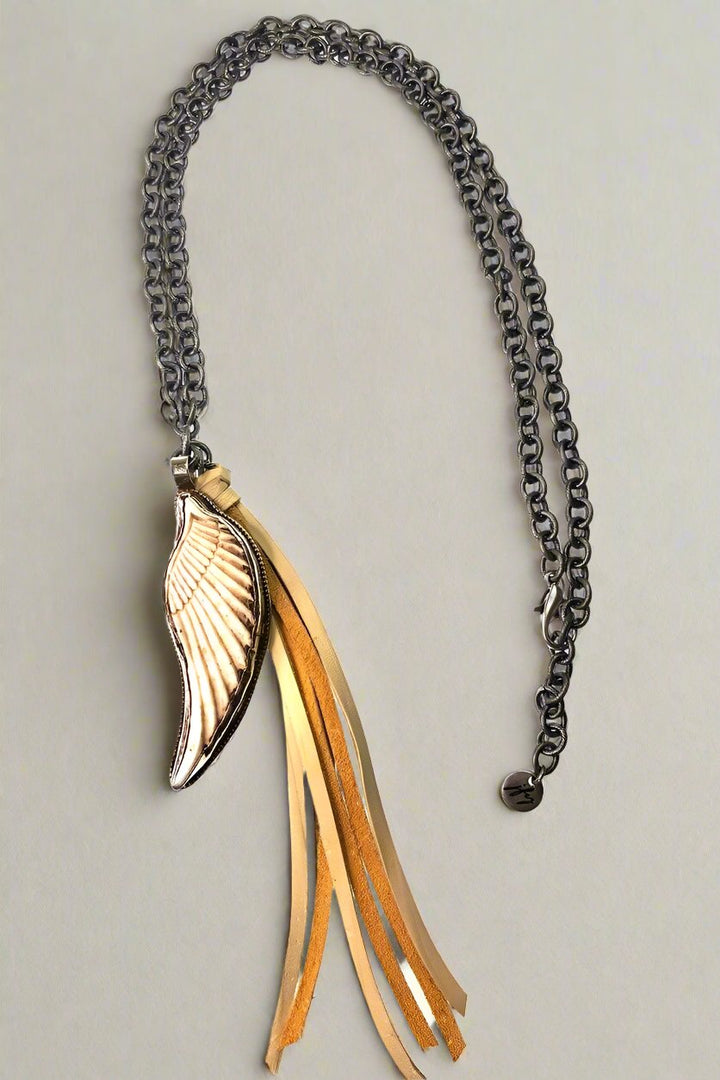 Antique Silver Chain with Bone Wing Pendant