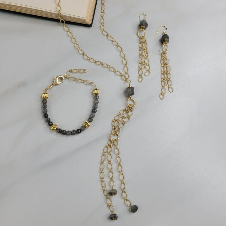 Avonlea Handmade Necklace with Gold Plated Chain and Labradorite Stones