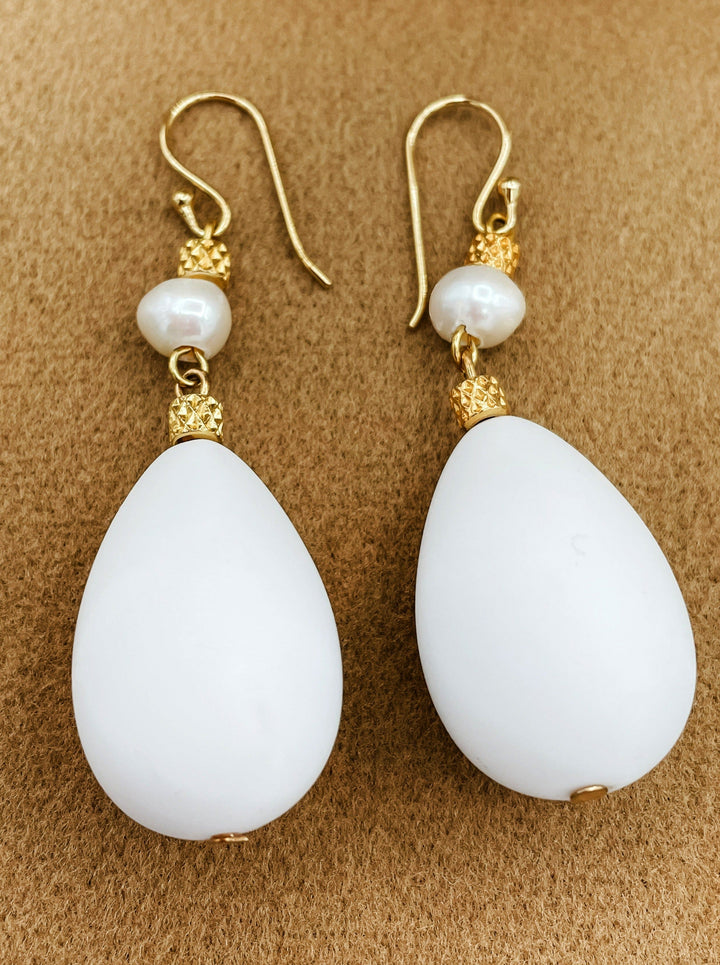 Big Bold White Bauble Drop Earrings