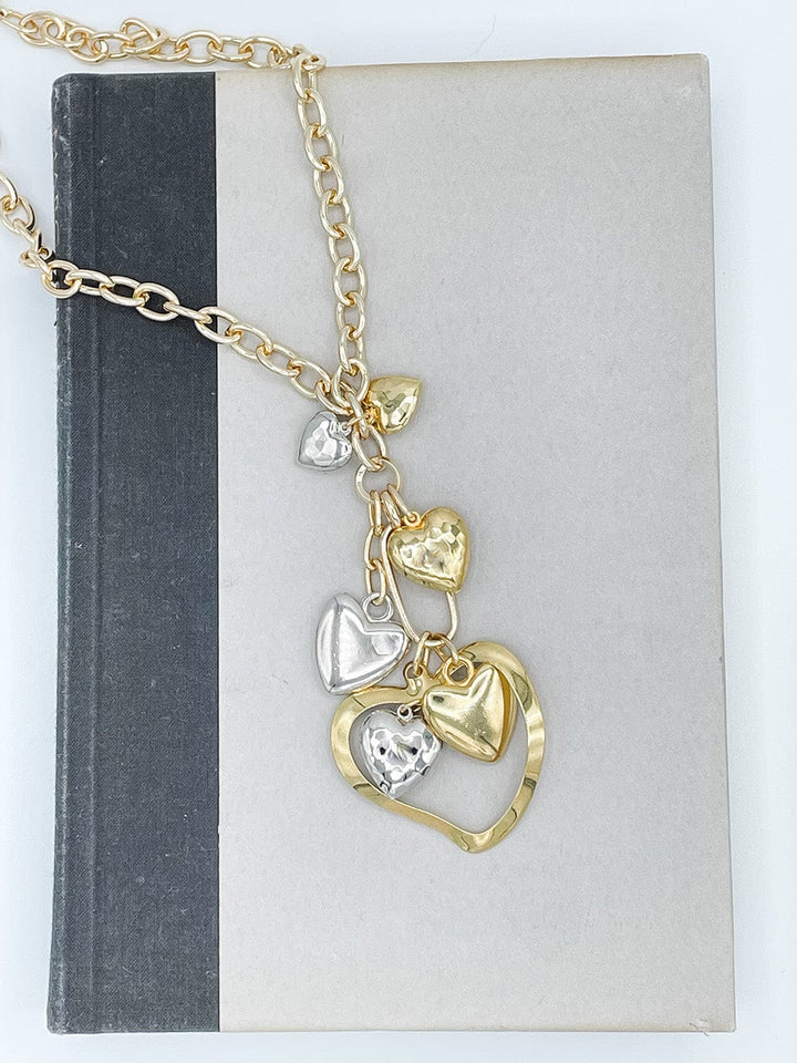 Blaise Necklace with Gold and Silver Heart Cascade