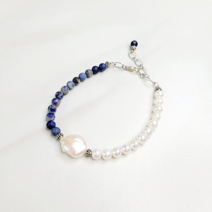 Blue Surf Bracelet with Blue Sodalite Beads and Freshwater Pearls