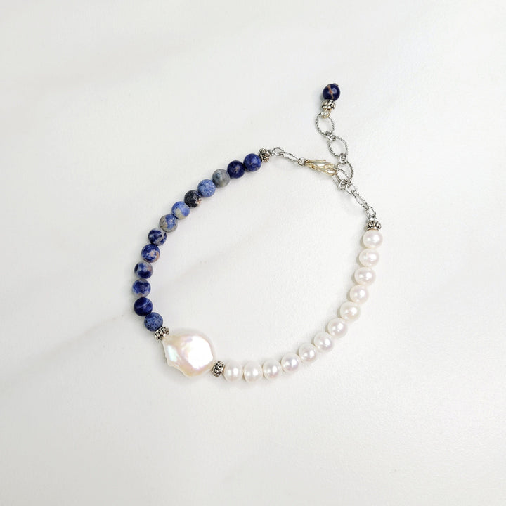 Blue Surf Bracelet with Blue Sodalite Beads and Freshwater Pearls