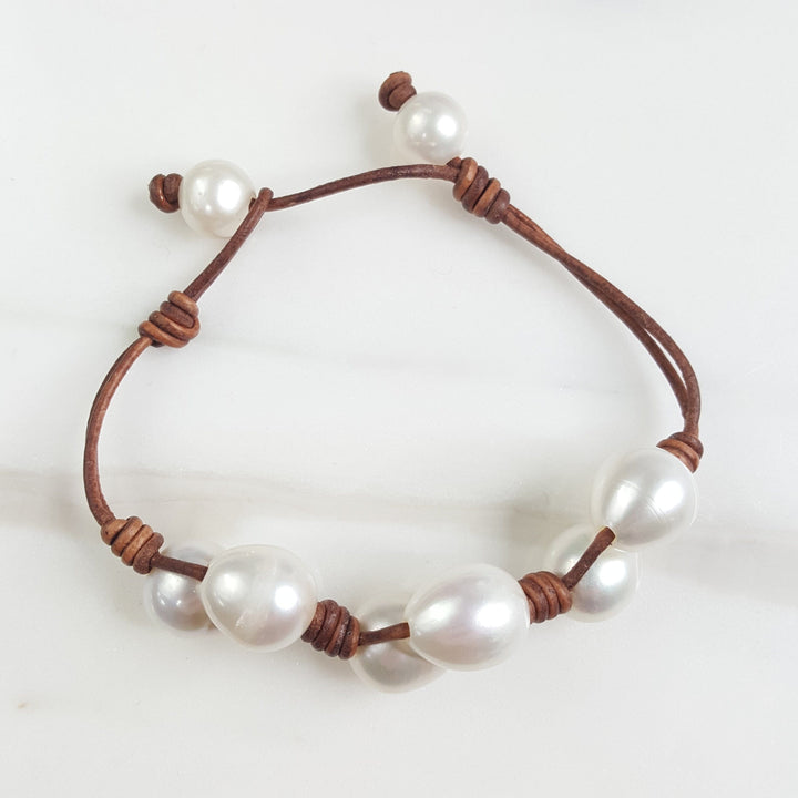 Braided Pearl and Leather Bracelet