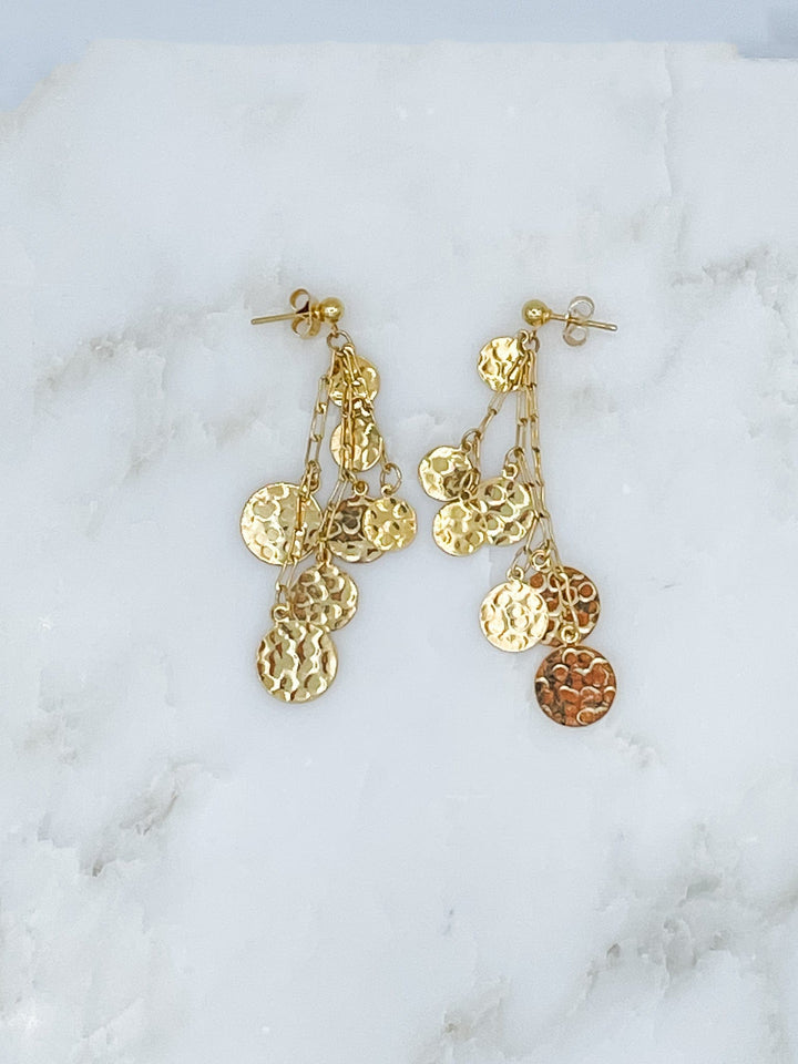 Brooke Dangle Earrings with Cascade of Gold Crinkle Discs