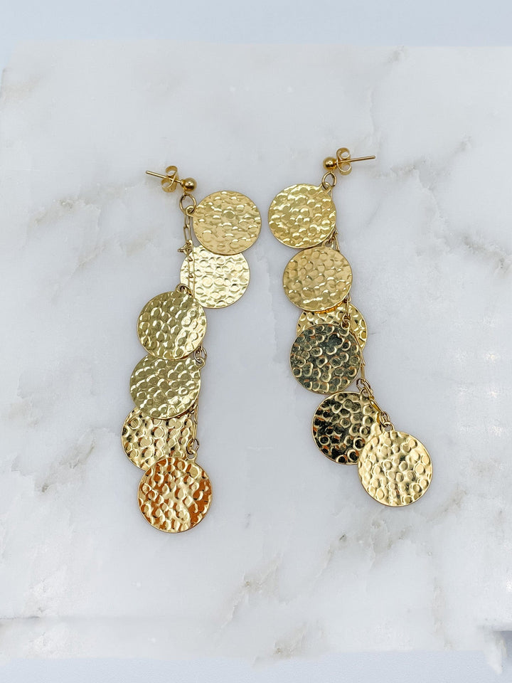 Brooke Dangle Earrings with Cascade of Gold Crinkle Discs