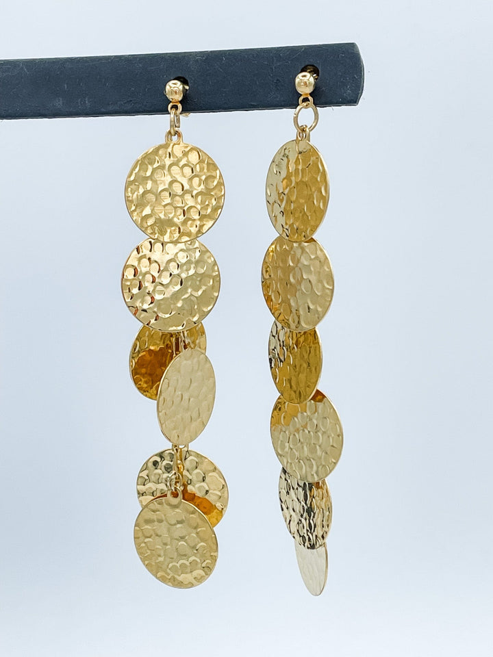 Brooke Dangle Earrings with Cascade of Gold Crinkle Discs