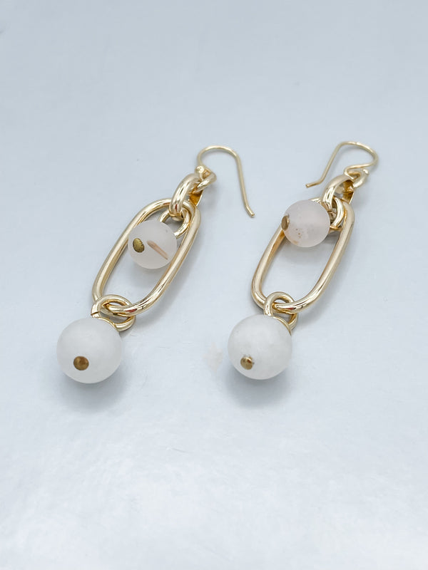 Cassia Chain Earrings with White Stone Beads